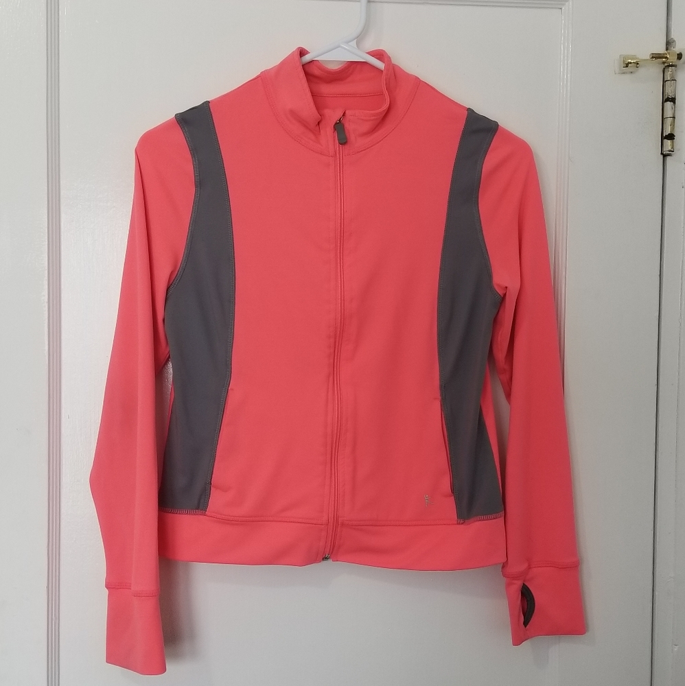 Danskin Now Girl's Coral & Grey Workout Athletic Dri More Zipper Front Jacket